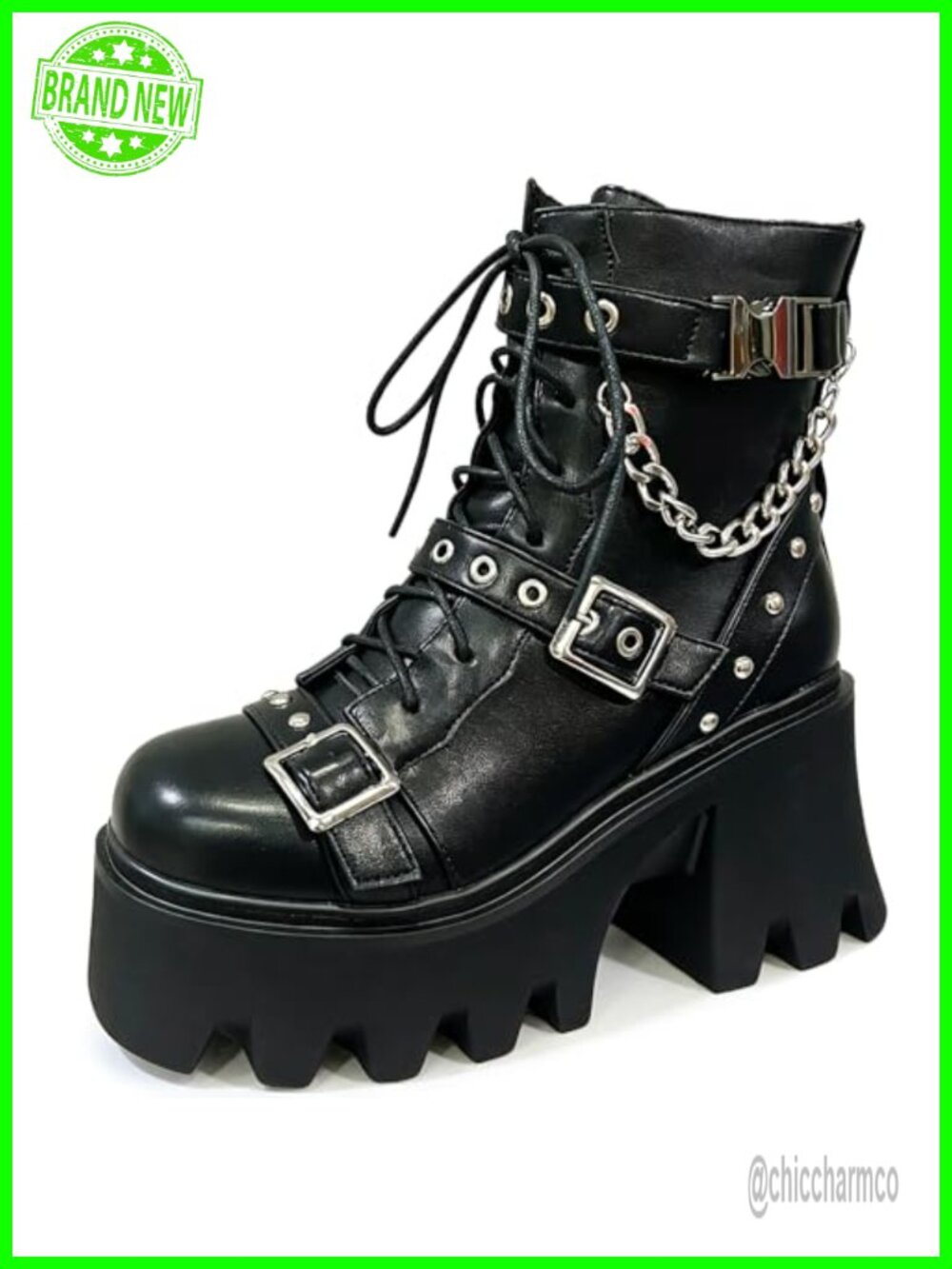 Women's Platform Combat Boots Chunky Block Heel PU Leather Ankle Boots